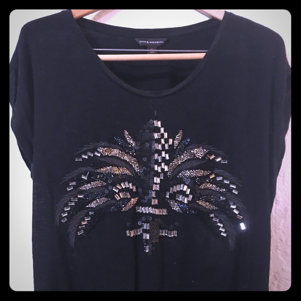 Vintage Rock‎ & Republic beaded sequined T Shirt size M